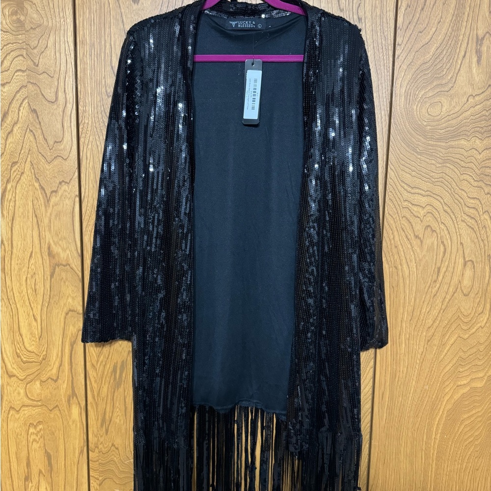 L& B Sequin Fringe Jacket/Duster LG
